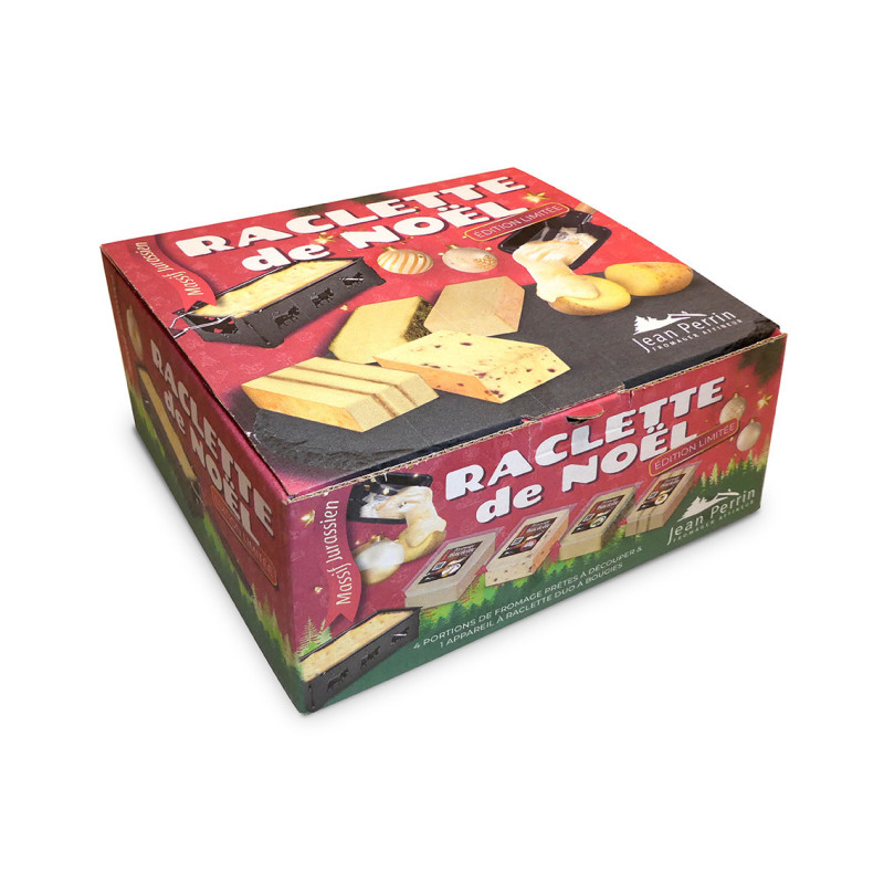 Box de Noël - 4 lingotins pour raclette + 1 appareil à bougies (Vin d'Arbois/Viande des Grisons/Herbes poivrées/Mirabelle)