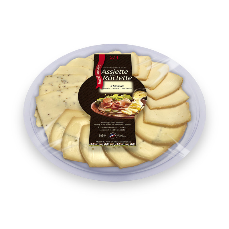 Plateau pour repas raclette 3 saveurs 540g (Morbier-Lait cru-Moutarde)