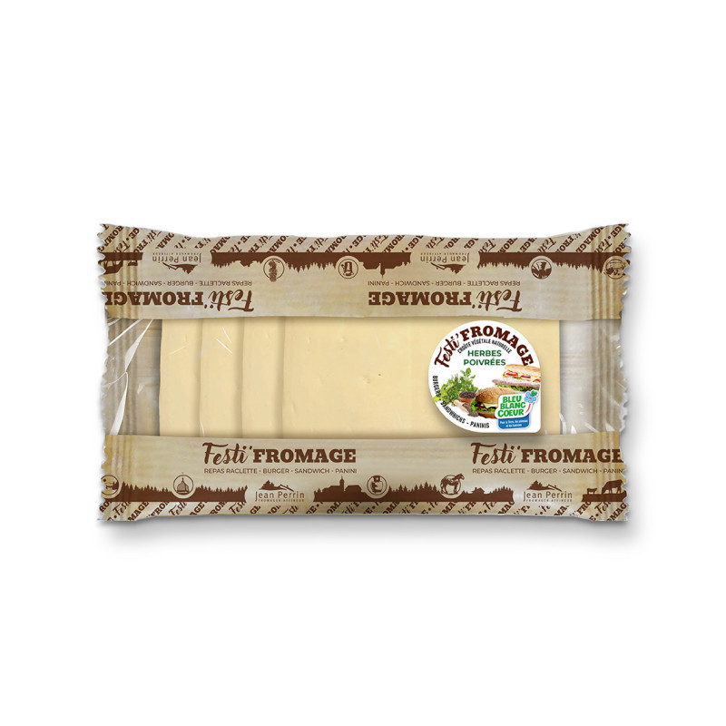 Festi-Fromage aux Herbes Poivrées 120g pour burger et sandwich - 4 tranches de 30g